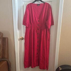 City Chic Red Button-Down Midi Dress